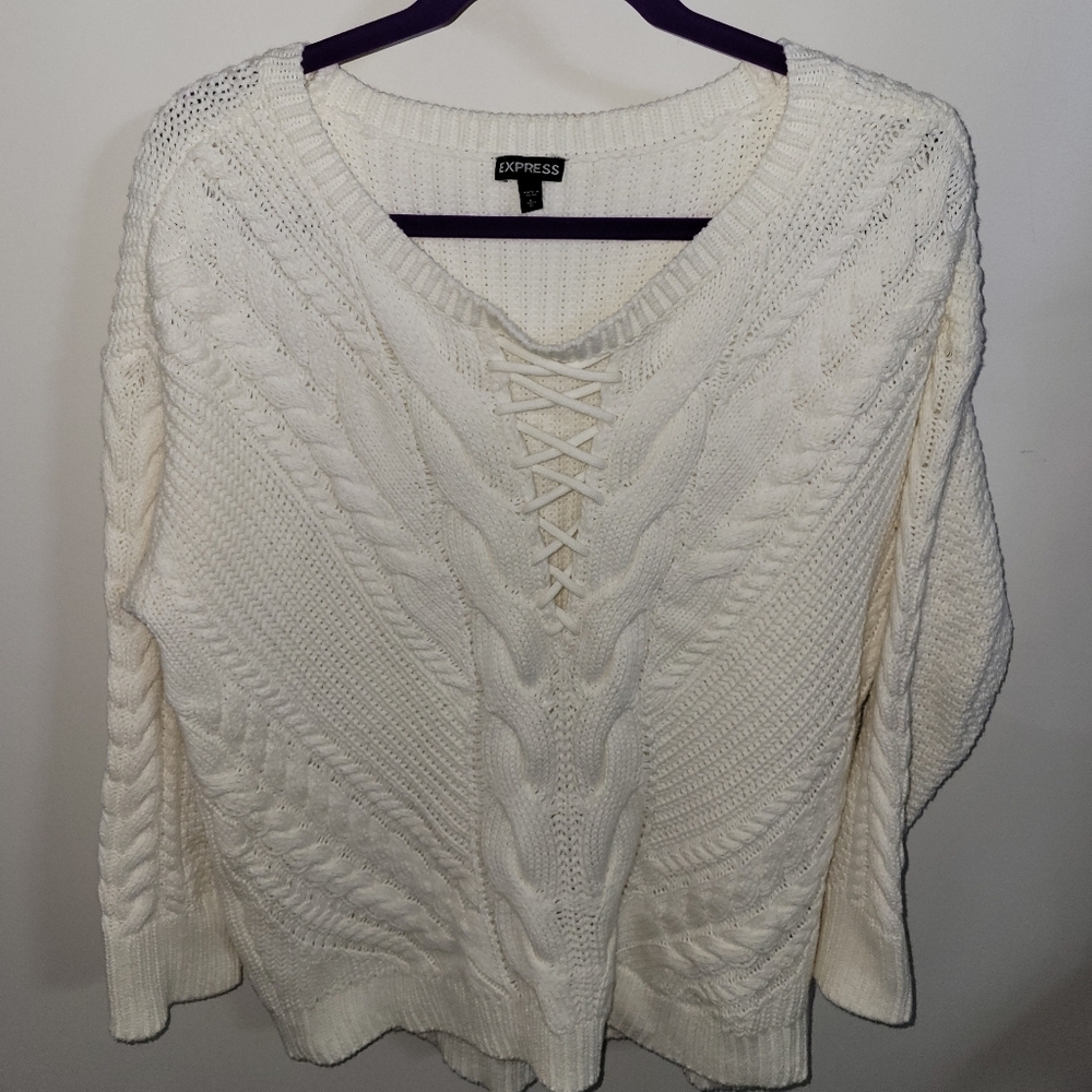 Express Oversized Knit Cream Sweater, Size L